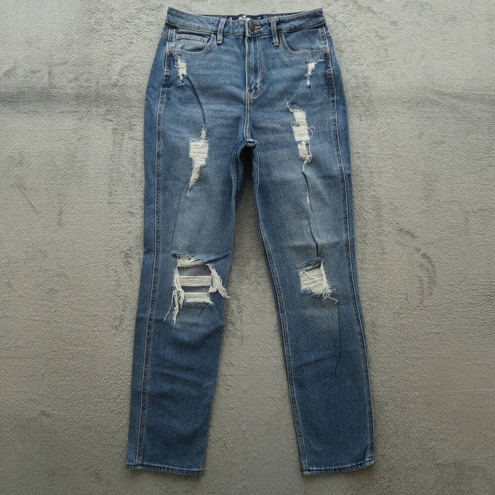 Hollister Mom Jeans Junior's Size 5R Ultra High-Rise Denim 28" Inseam Destroyed